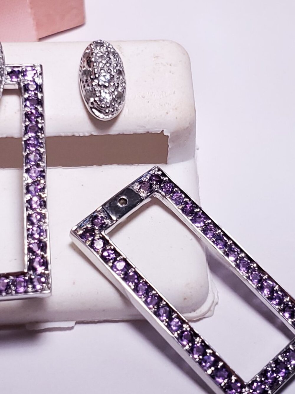 Estate 2.75ctw Amethyst & Saph Modernist 2 in 1 Sterling 925Dangle Earrings24338